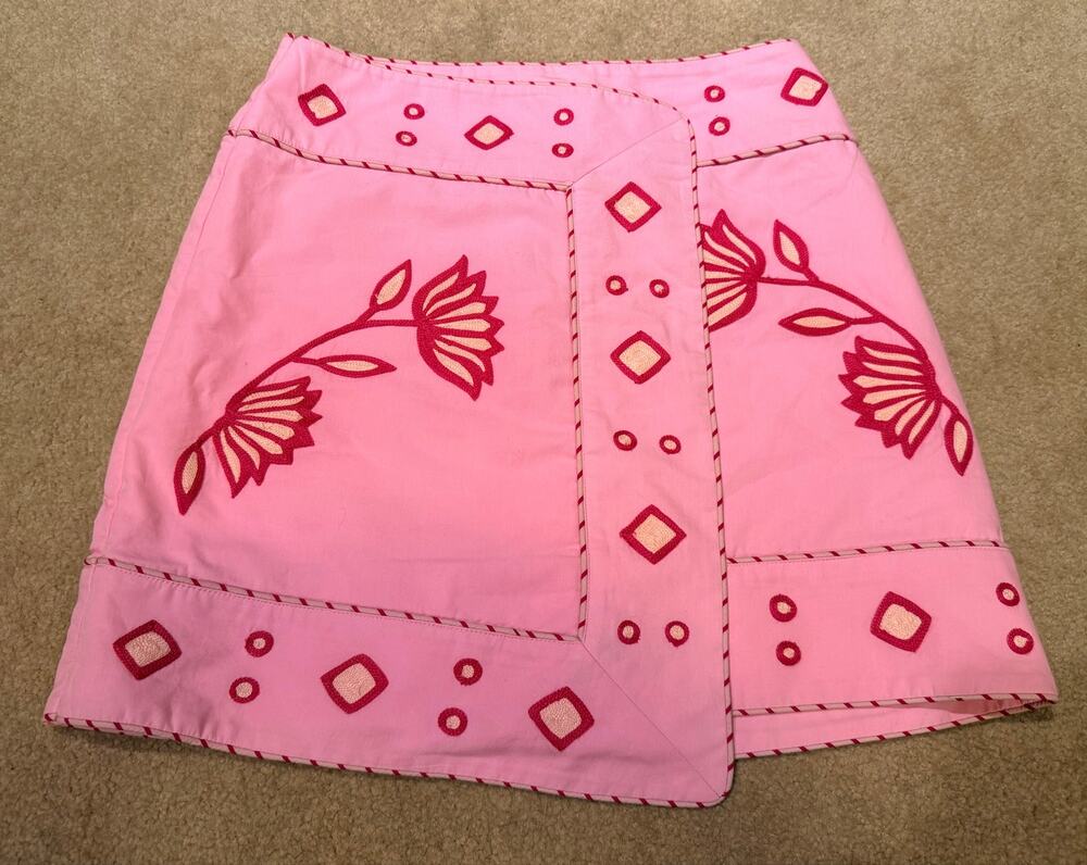 Significant Other Pink Embroidered Floral Mini Skirt US 4 / AU 8 Cotton Lined